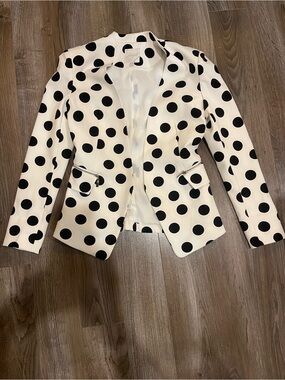 Lily Polka Dot Blazer S Black Ivory Asymmetrical Zip Pockets